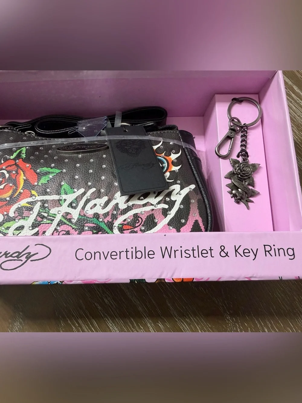 Ed Hardy Convertible Wristlet and Key Ring Set